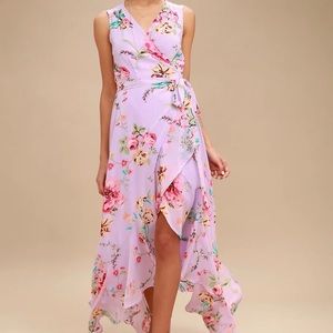 Lulus Lilac Floral High-Low Wrap Dress- Size S